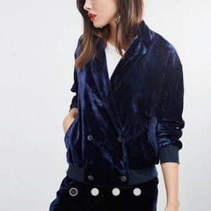 NWT- Very Cool Blue Double-Breasted Velvet Bomber